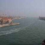 IMG_3583 cruise The view of the Giudecca Canal as seen by the passengers on a departing ship. I'm on a Minoan Lines ferry to Greece. You can see that it's not exactly a two-way street, so the notion of making a one-way circuit for the cruise ships seems a little beside the point.