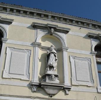 Facade of the former scuola of the luganegheri, on the Zattere at number 1473.  At the fall of the Republic in 1797 there were 684 individuals registered in 198 shops working exclusively with pork.