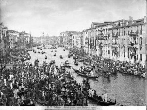 This is one view of how the Grand Canal used to look when there was a regata, seen in an undated archival photograph.