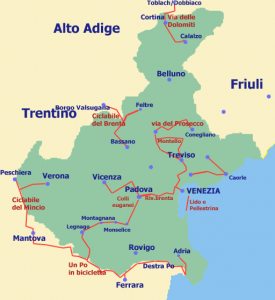 A map of the Veneto region.  The tornado formed in the "Colli Euganei" just west of Padova.