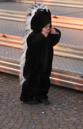 Dressing your kid as a skunk (probably Bambi's friend Flower) doesn't seem like a compliment, but when he's this cute it probably doesn't matter what you put him in.