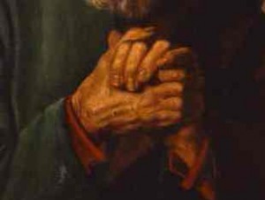 Peter's hands, a detail from a painting by Georges de la Tour (
