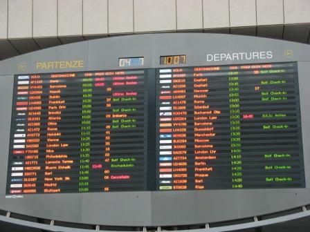 The departure board at Venice's Marco Polo Airport.  The first flight left at TKTK