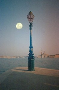 Here is the lamp.  True, in this case the moon has outshone the lamp, but the wattage is not the point.