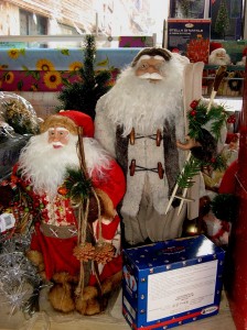 Santas are everywhere, especially for sale.