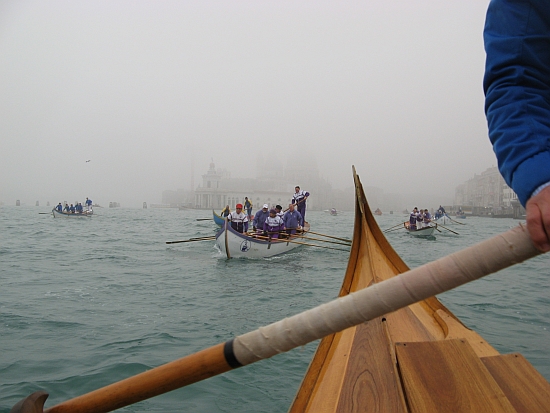 Coming out of the Grand Canal into the Bacino of San Marco, the boats tend to wander away from each other, becoming less of a procession and more of a small herd.