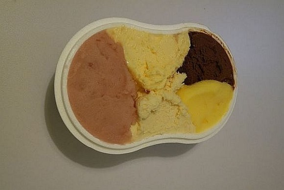This was dinner: A pound of gelato. Selling by weight means you can organize a sort of tasting menu. Clockwise from left